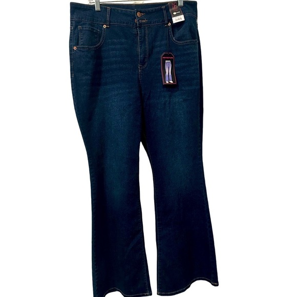 No Boundaries Denim - No Boundaries Juniors Double Button High Rise Flare Strech Dark Wash Casual Jean